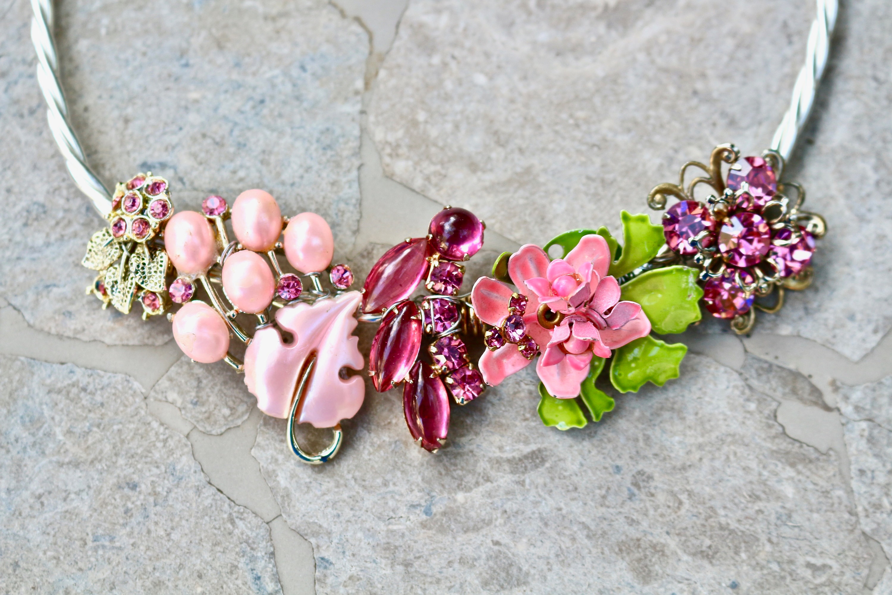 Vintage Bracelet Assemblage petit point Plum Abstract Iris Berry handmade Jennifer Jones OOAK Blackberry Palette Purple Gold