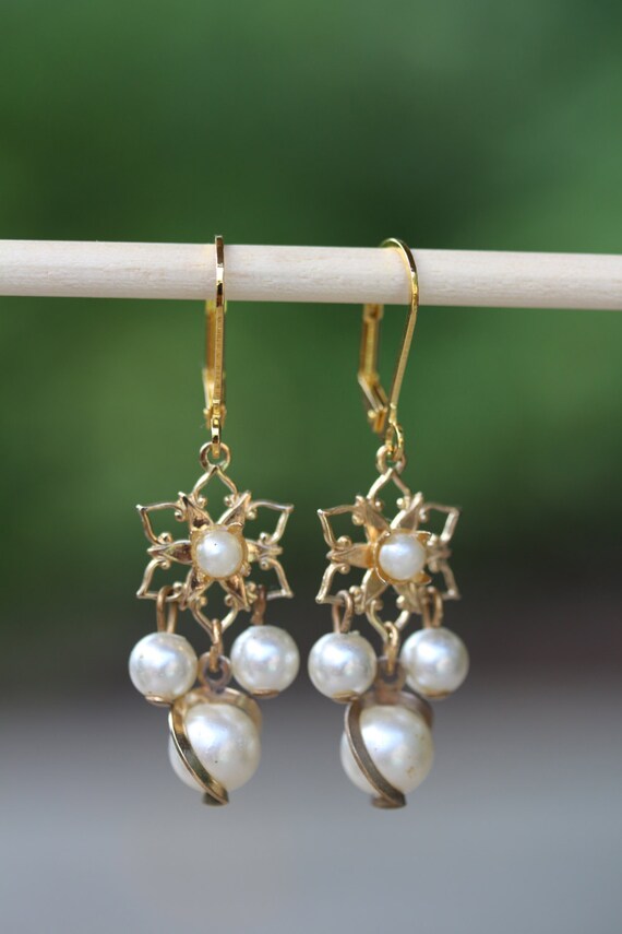 Wedding Earrings, Pearl Earrings, White, Gift, Dangle, Upcycled