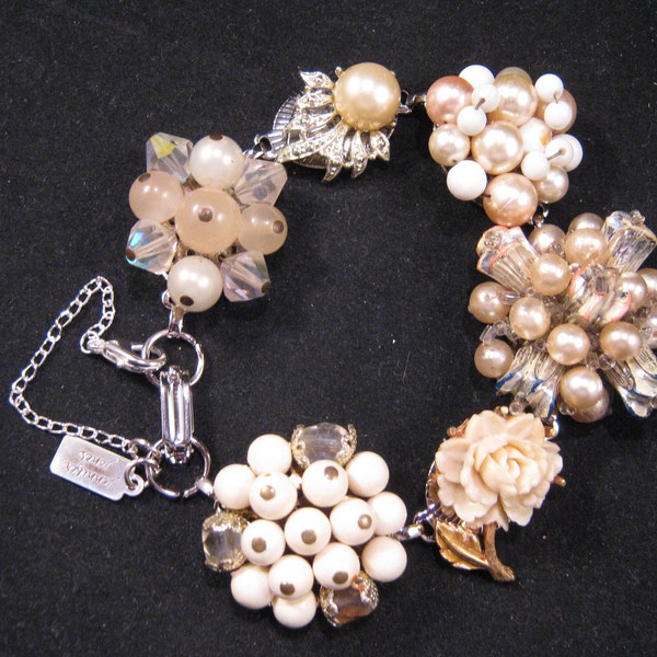 Reclaimed Vintage Bracelet, Vintage Earring Bracelet, Bridesmaid Gift, Cluster Earrings, Bridesmaid Gift -Antique Linen