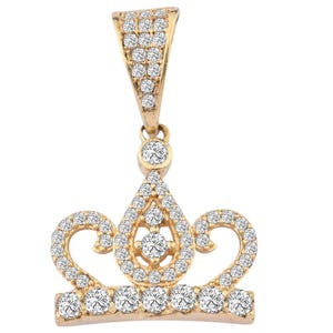 Dainty 14K Gold Crown Necklace: CZ Royal Charm Pendant