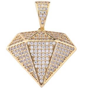 Iced Out Diamond Pendant: Solid 10k Yellow Gold Hip Hop Charm