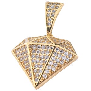 Iced Out Diamond Charm Pendant in Solid 10k 14k 18k Yellow Gold, Real Gold Bling Jewelry for Chains, Hip Hop Style Gift for Him or Her