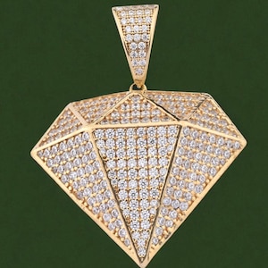 Extra Large Iced Out Diamond Pendant in Solid 10k 14k 18k Yellow Gold, Real Gold Bling Charm for Chains, Hip Hop Statement Gift Jewelry