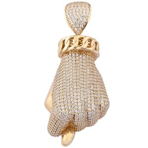 14k Gold Fist Pendant with Cubic Zirconia, Iced Out Hip Hop Hand Charm, Bold Streetwear Jewelry, Rapper Style Statement Pendant Gift for Him