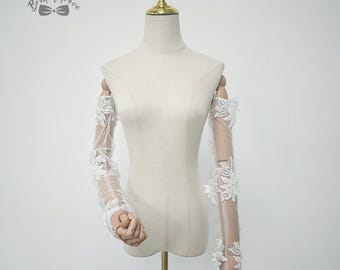 Beaded Lace Applique Wedding Sleeves: Detachable Ivory Bridal Sleeves