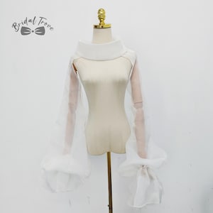 Detachable Ivory Organza Bridal Sleeves: Fairy Ruffled Balloon Sleeves