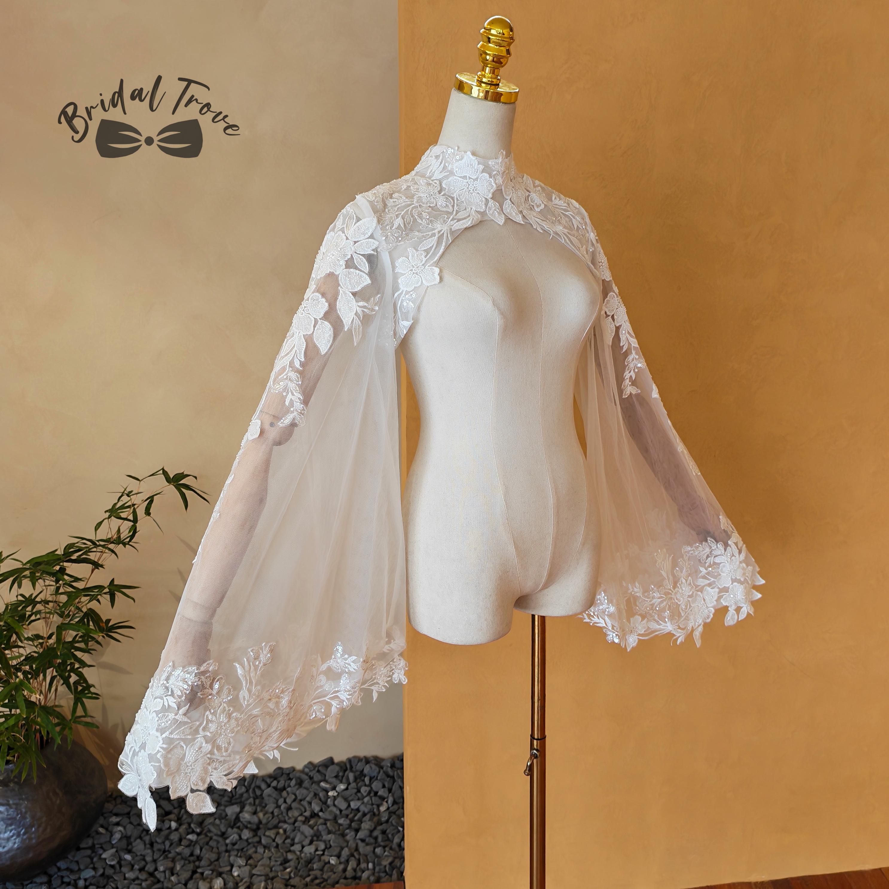 Ivory Lace Bell Sleeves, Detachable Bridal Wedding Accessory, Sequined ...