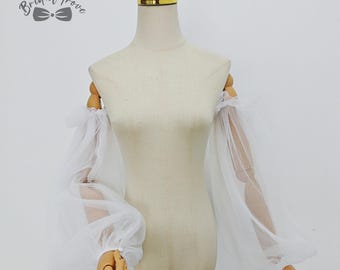 Mangas de tul desmontables para boda: accesorios de novia color marfil con hombros descubiertos