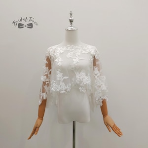Ivory Lace Applique Wedding Cape, Custom Bridal Shawl