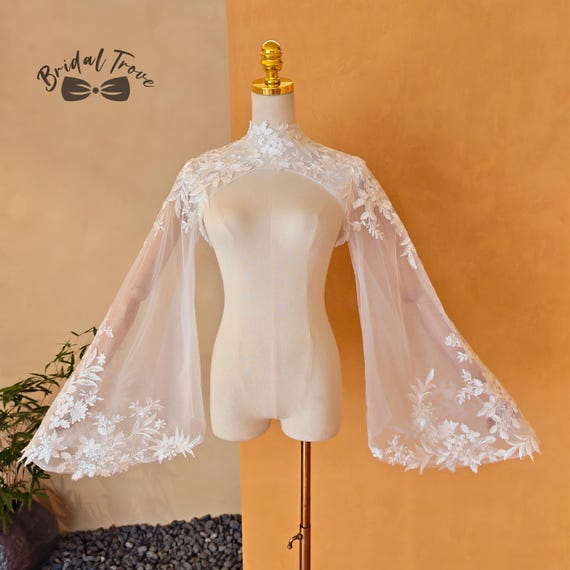 Wedding Sleeves, Bridal Sleeves, Handmade Lace Sleeves, Sequined Bell Sleeves, Ivory Wedding Sleeves.