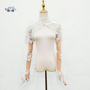 Lace Button Collar Bubble Bridal Sleeves, Applique Flower Lace Long Sleeves, Detachable Wedding Gown Sleeves, Handmade Custom fit Sleeves
