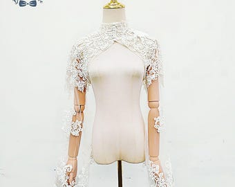 Detachable Lace Wedding Sleeves: Applique Flower, Button Collar, Custom Fit