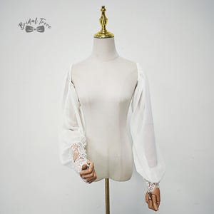 White Detachable Chiffon Sleeves For Wedding Dress, Lace Button Cuffs Wedding Sleeves, Fairy Soft Bridal Pop Sleeves, Customizable sleeves