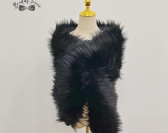 Black Faux Fur Shawl, Black Fabric, Faux Fur Throw, Warm Shawl for Dress, Faux Fur Wrap for Dress, Winter Shawl, Cool Faux Fur Shawl.