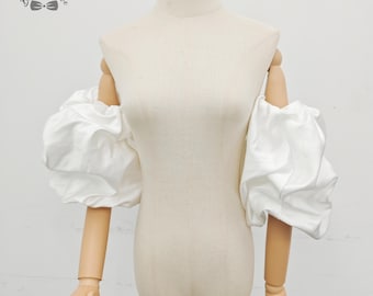 Elegant Flower Bud Bubble Sleeves, Ivory Detachable Sleeves, Taffeta Puff Sleeve for Wedding, Short Off Shoulder Sleeves, Elastic Sleeve