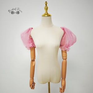 Pink Detachable Wedding Dress Sleeves, Short Puffy bridal Sleeve, Classic Ruffled Wedding Removable Sleeves, Organza Accessories Sleeves