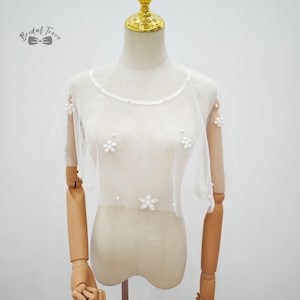 Ivory Tulle Wedding Shawl: Floral Bridal Cover-Up