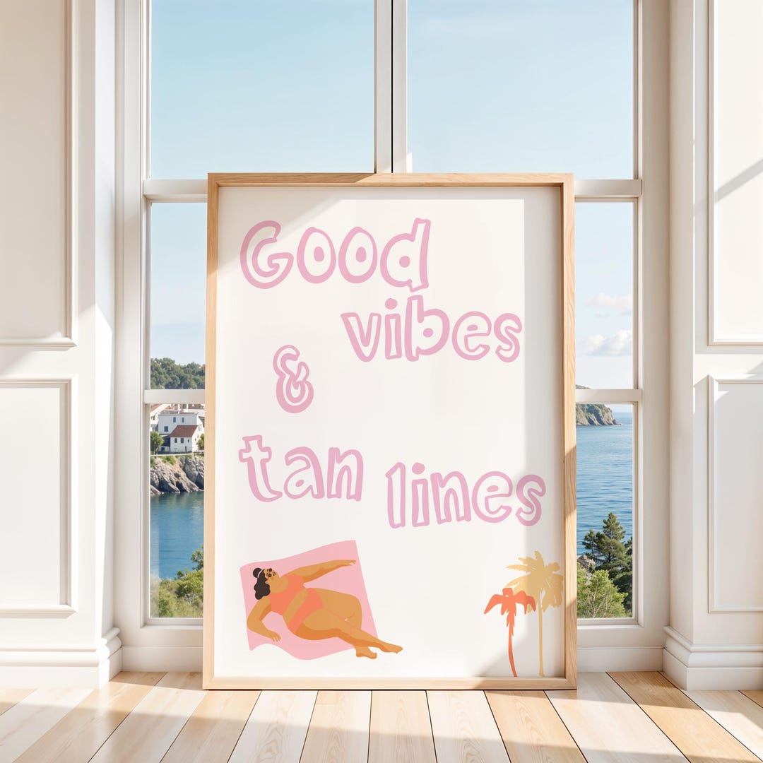 Good Vibes Tan Lines Print: Funny Beach House Coastal Art - Etsy