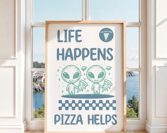 Retro Pizza Poster: Funny Alien Foodie Wall Art
