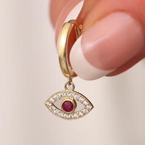 Custom Birthstone Evil Eye Hoop Earring: Dainty Protection Jewelry