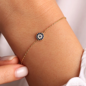 Custom Gold Evil Eye Bracelet: Dainty Silver Charm, Adjustable Protection Jewelry, Personalized Lucky Charm