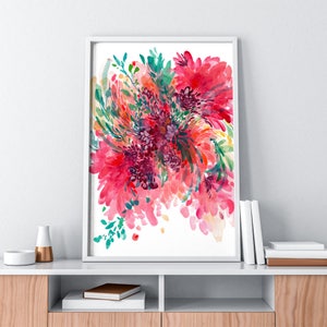 Large Floral Wall Art. Wall Art Prints. Contemporary Modern Abstract Art. Gift for her. Pink Watercolor Flower Print. CreativeIngrid Florals