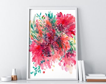 Large Floral Wall Art. Wall Art Prints. Contemporary Modern Abstract Art. Gift for her. Pink Watercolor Flower Print. CreativeIngrid Florals