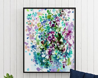 Petals and Leaves, Art Print | Abstract Botanical Boho Art for Nature Lovers, Forest Art Nature Inspired. Green Purple Art by CreativeIngrid