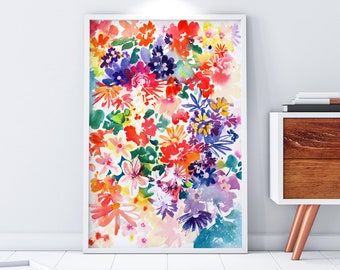 Garden in Bloom, colorful flower blooms print | Floral Painting Wall Art Garden of Flowers Art Print by CreativeIngrid, Gift Idea for Her