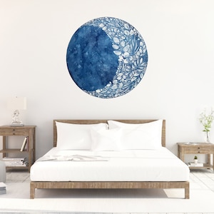 Watercolor Moon Wall Decal. Waxing Moon Decor. Peel and Stick Decal. Reusable Wall Sticker. Boho Decor. Blue Moon Wall Art. CreativeIngrid.