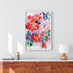 Between Dreams, Watercolor Floral Print Wall Art |  Large Modern Floral Painting by CreativeIngrid, Red Abstract Art for Living Room