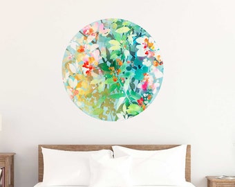 In Full Bloom Wall Sticker Reusable Decal | Turquoise Leaves Blue Teal Moon Flowers Peel and Stick Decal for Bedroom Nursery CreativeIngrid