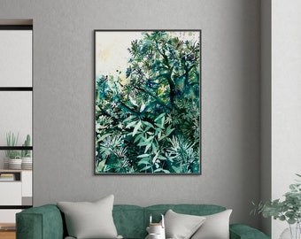 Japanese Tea Garden, Green Home Decor Art Print | Pine Cedar Cypress Tree Forest Wall Art Gift Idea for Him Green Watercolor CreativeIngrid