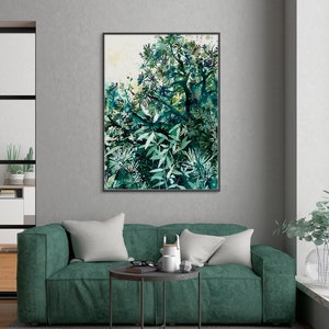 Japanese Tea Garden, Green Home Decor Art Print | Pine Cedar Cypress Tree Forest Wall Art Gift Idea for Him Green Watercolor CreativeIngrid