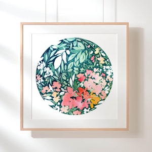 Snowy Bloom, Moon Art Print | Botanical Circle Poster Nature Leaves Circle Celestial Snowy Night Watercolor Floral Circle by CreativeIngrid