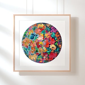 Floral Eclipse Moon Art Print | Flower Moon Eclipse Phase Wall Art, Lunar Phases Boho Bedroom Decor, Celestial Watercolor by CreativeIngrid