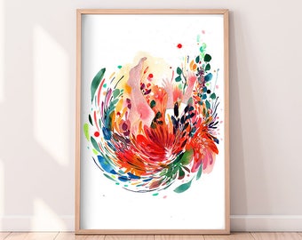 Art Print Watercolor Painting Flowers and Woman. Floral Artwork CreativeIngrid. Spring Decor Colorful Home. Orange Wall Art for Women Blooms