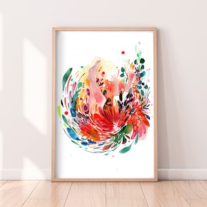 Art Print Watercolor Painting Flowers and Woman. Floral Artwork CreativeIngrid. Spring Decor Colorful Home. Orange Wall Art for Women Blooms