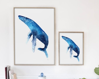 Humpback Whale Print. Humpback Print. Ocean Art Print. Watercolor Whale Artwork. Blue Whale Print. Watercolor Whale Painting. Nautical Art.
