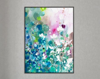 Turquoise Wave | Abstract Botanical Art Print Turquoise Wall Art. Teal Home Decor Contemporary Watercolor Painting Home Gift. CreativeIngrid