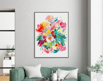 Wild Bouquet, Flower Art Print | Floral Bouquet Wall Art for Living Room Modern Flower Watercolor Print Peonies Painting Art CreativeIngrid