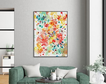 Thrive, Large Wall Art | Colourful Watercolor Flowers Print Contemporary Living Room Decor Botanical Print Wall Art Print CreativeIngrid