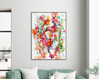 Abstract Dream, Wall Art Print | Floral Painting Watercolor Art Red Floral Wall Art Modern Housewarming Gift Idea Large Art CreativeIngrid