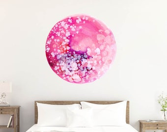 Pink Wall Decal Moon | Boho Bedroom Nursery Wall Art Cherry Blossom Inspired Decor Wall Sticker Soft Pink Moon Decal Art by CreativeIngrid