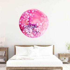 Pink Wall Decal Moon Boho Bedroom Nursery Wall Art Cherry Blossom Inspired Decor Wall Sticker Soft Pink Moon Decal Art by CreativeIngrid image 1