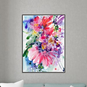 Awakening - Bright Pink Wall Art | Large Floral Art Print by CreativeIngrid | Boho Home Decor | Magenta Violet Flower Painting