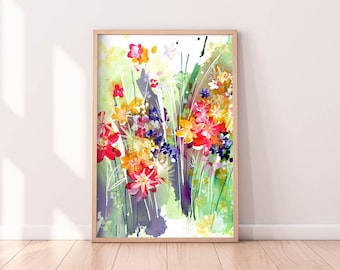 Meadow, Floral Art Print | Modern Wall Art Watercolor Painting Abstract Art Print Gift for Her Print Watercolor Flowers CreativeIngrid