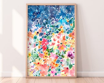 Floral Stardust Art Print | Celestial Landscape of Flowers | Nursery Art Gift Idea | Watercolor Painting Wall Art by CreativeIngrid