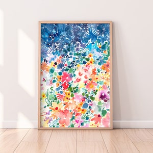 Floral Stardust Art Print Celestial Landscape of Flowers Nursery Art Gift Idea Watercolor Painting Wall Art by CreativeIngrid image 1