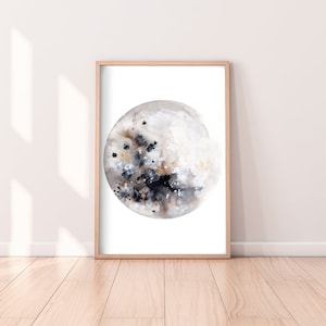 Silver Moon Print Full Moon Poster Art Wall Decor Watercolor Painting Print Bedroom Decor Bohemian Celestial Moon Gift CreativeIngrid image 2